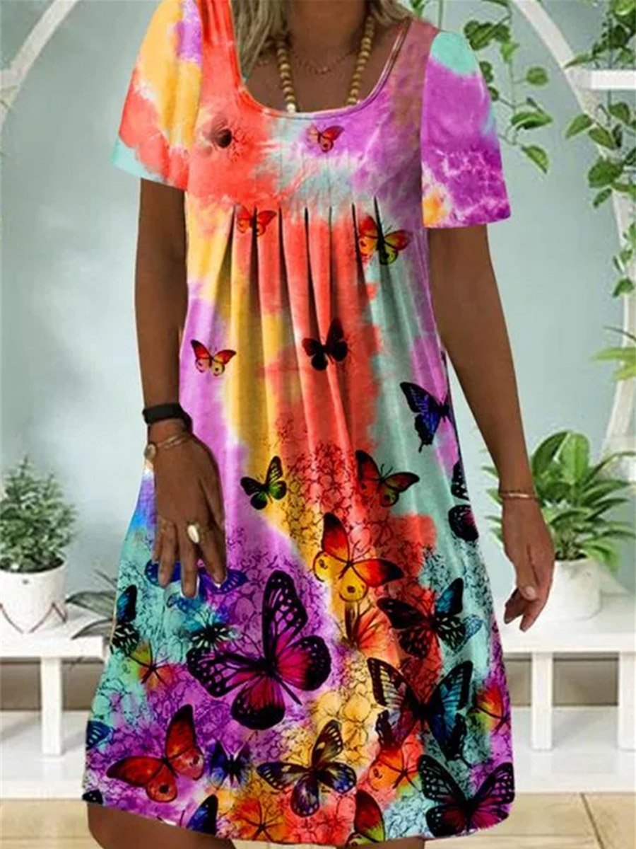 Multicolor Short Sleeve Casual A-Line Dresses