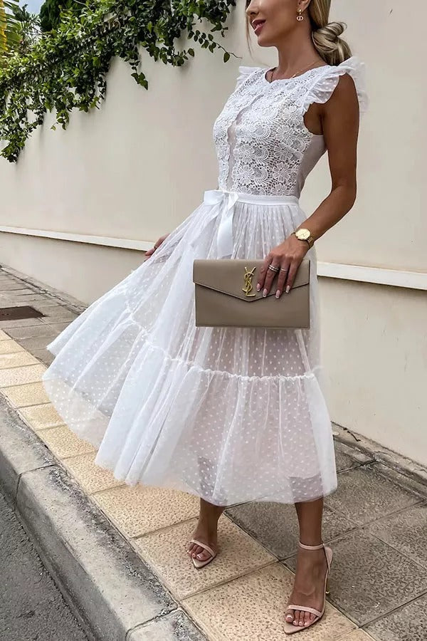 All The Romance Bow Tie Lace Midi Dress