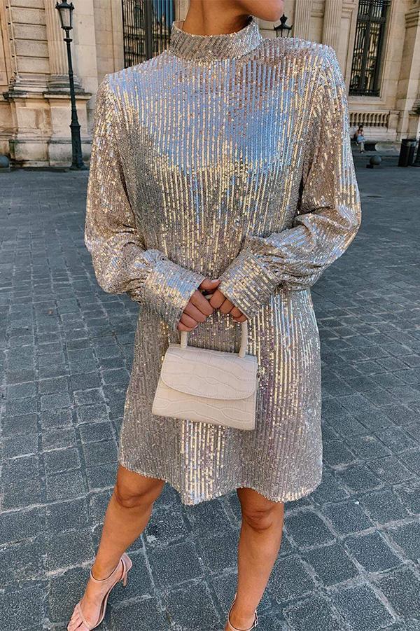 Sequined Turtleneck Dress
