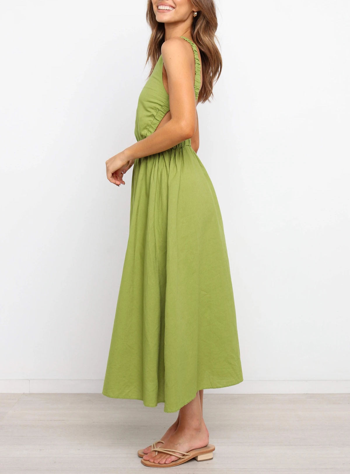 Backless Solid Color Sexy Cotton Linen Dress