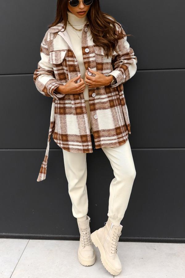 Plaid Tie Front Coat