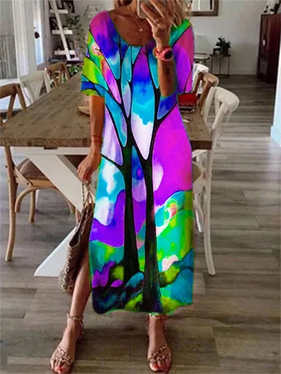 Blue Half Sleeve Casual Dress