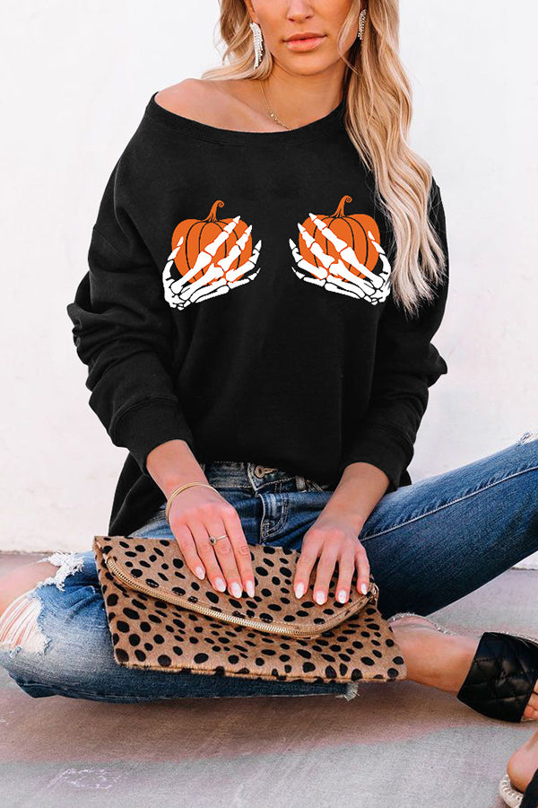 Halloween Casual Pumpkin Print Sweater