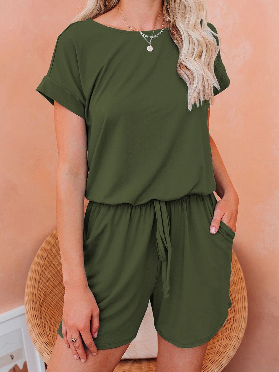 Solid Back Tie Casual Romper