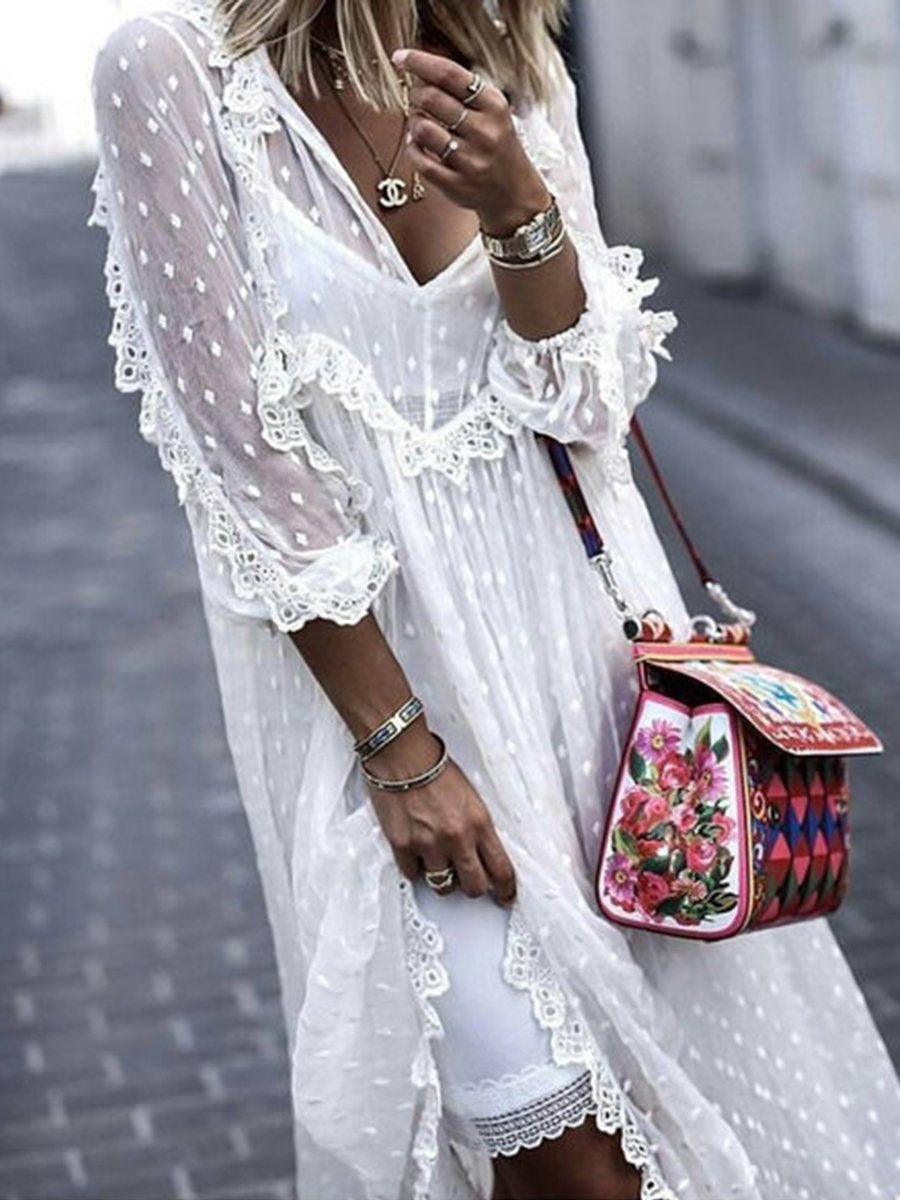 Polka Dot Jacquard Long-Sleeved Maxi dress