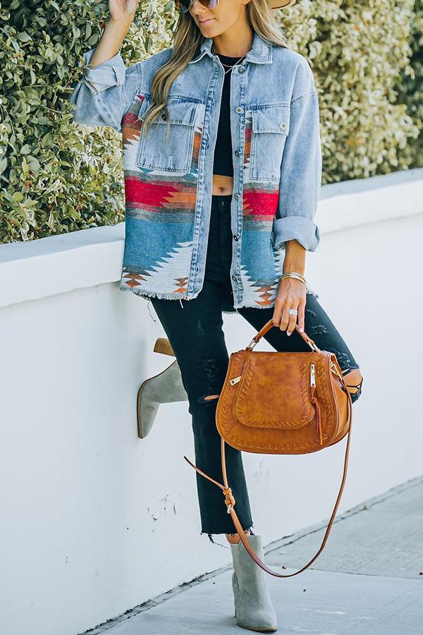 Colorful Woven Contrast Denim Jacket