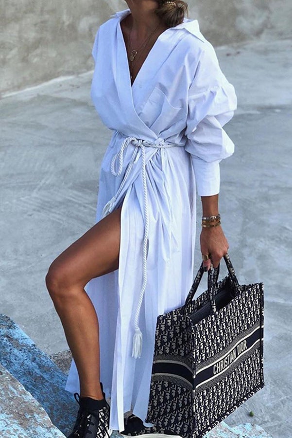 Gulf Breeze Belted Shirt Maxi Dress