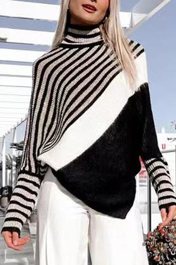 Bat sleeve color block round neck sweater