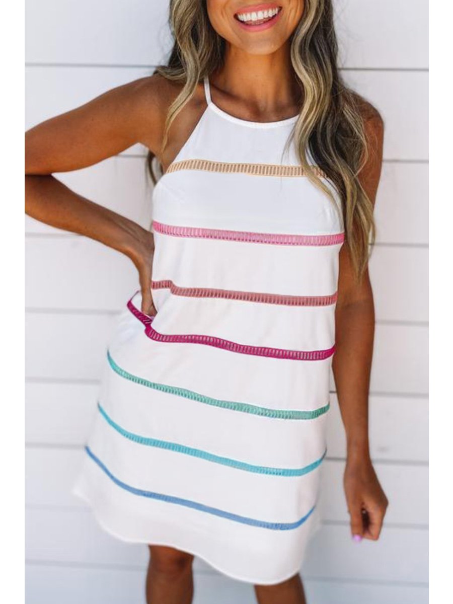 Halter Neck Sleeveless Striped Mini Dress