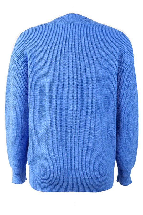 V Neck Solid Color Loose Sweaters