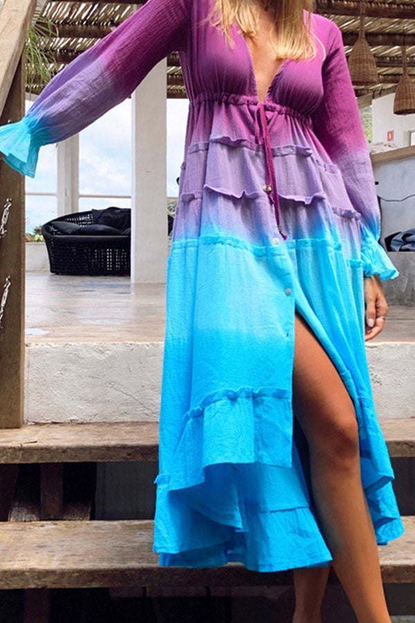 Gradient Ruffle Maxi Dress