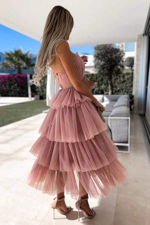 Mesh Wrap Chest Sexy Cake Layered Dress