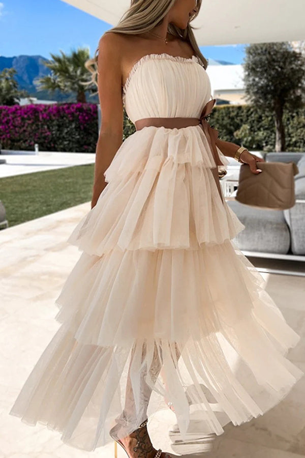 Mesh Wrap Chest Sexy Cake Layered Dress