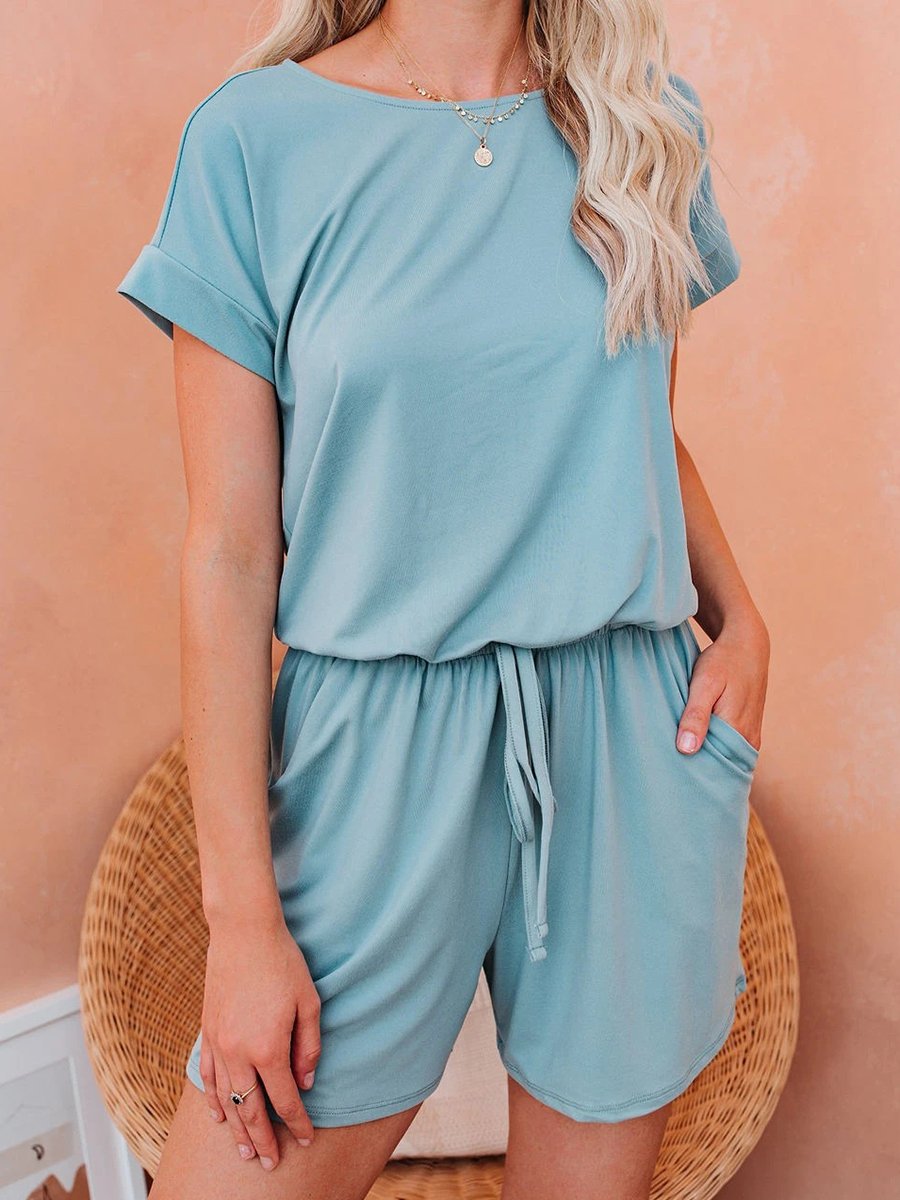 Solid Back Tie Casual Romper