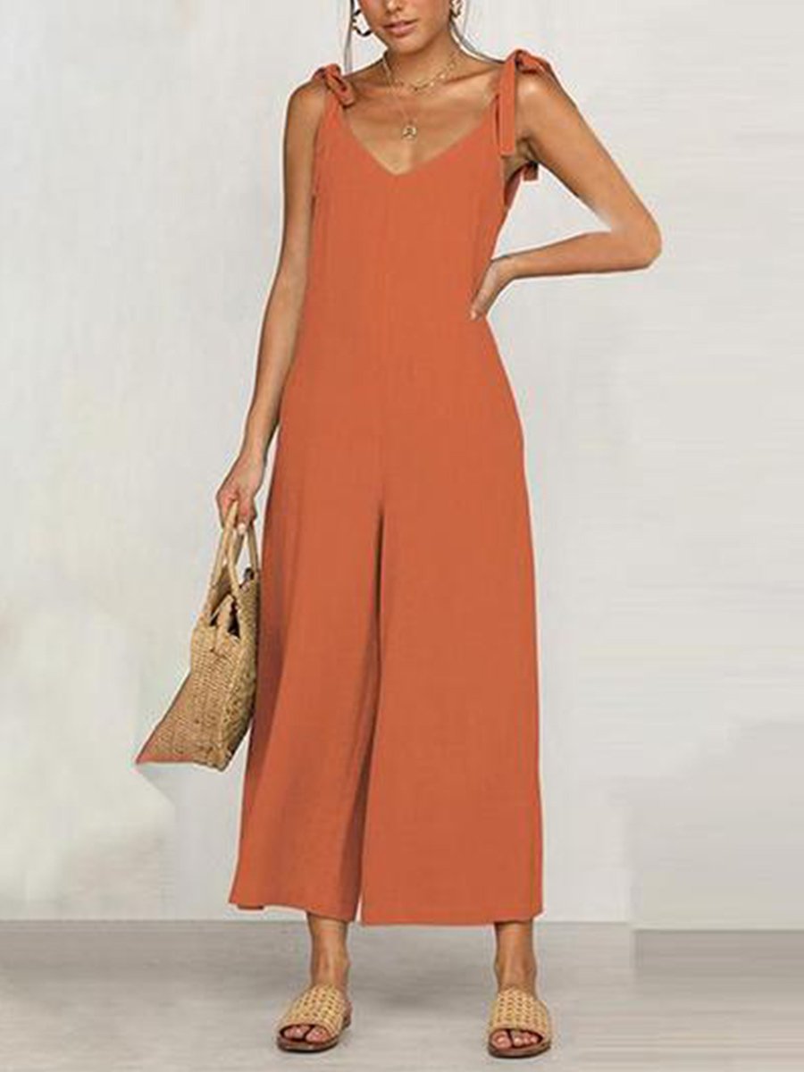 Sraps V-neck Solid Cropped Pants Jumpsuit