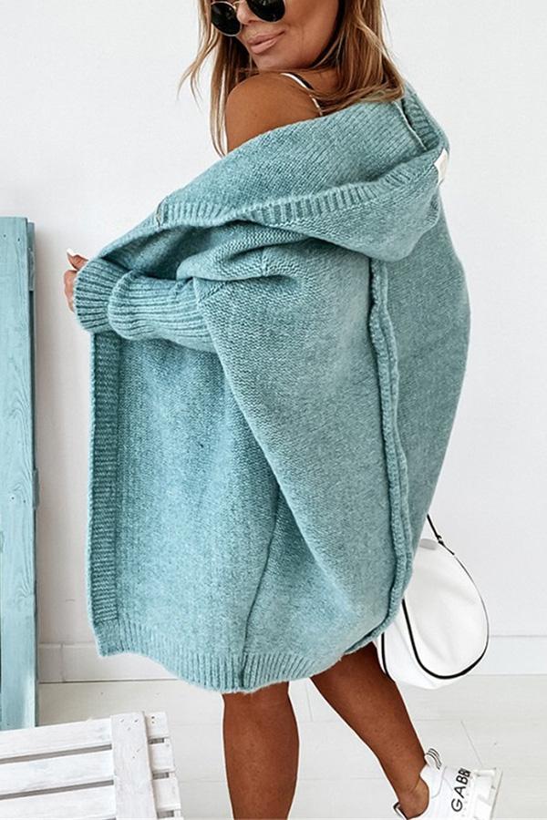 Solid Hooded Casual Cardigan