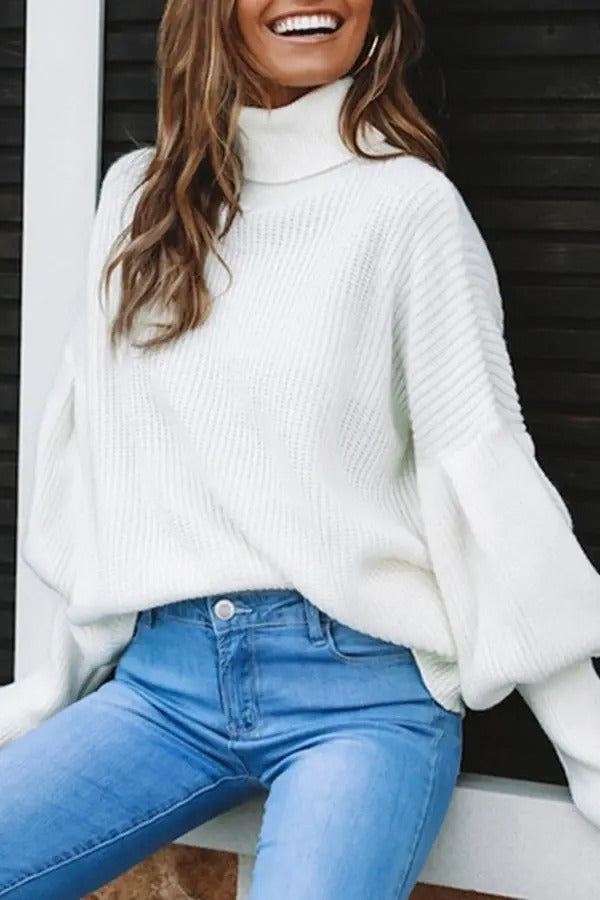 Turtleneck Lantern Sleeve Sweater