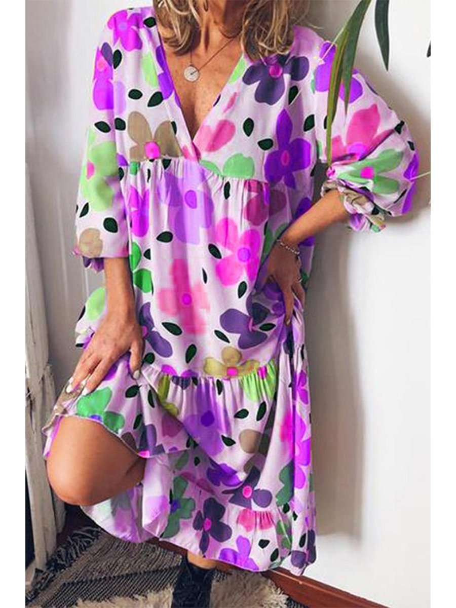 Smart Pattern Print V Neck Dress