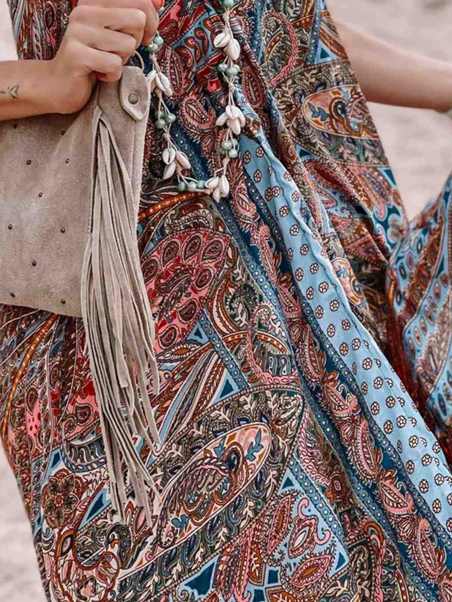 Printed V-neck Bohemian Dress