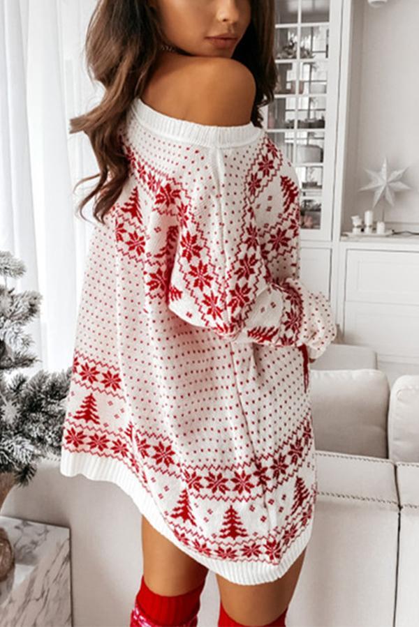 Christmas Jacquard Loose Knit Long-sleeved Sweater