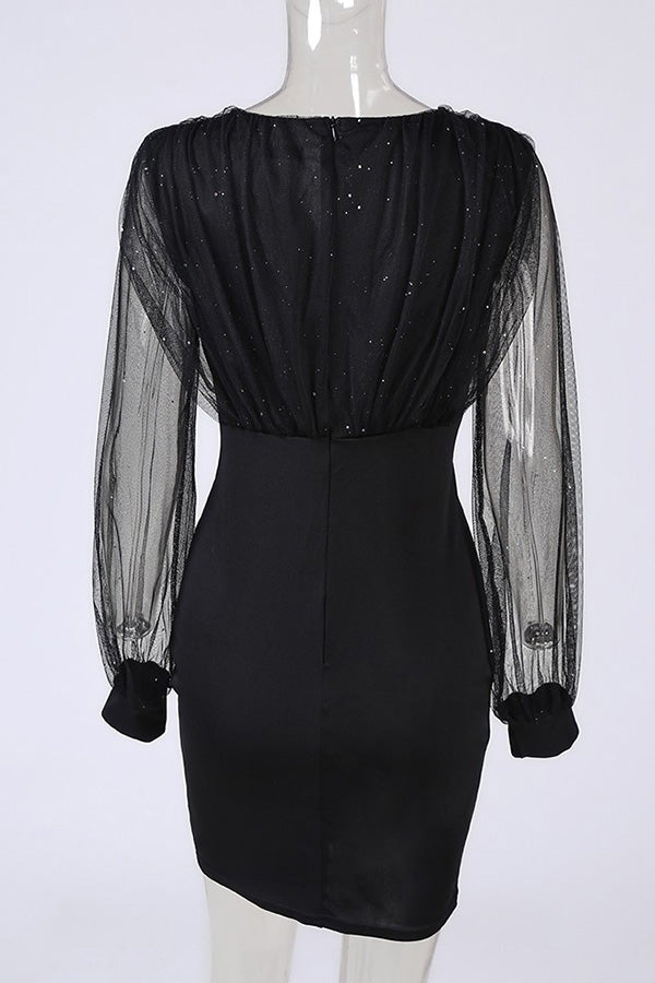 Glitter Semi Sheer Mesh Party Dress