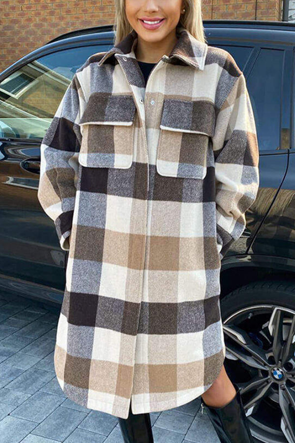 Lapel Casual Loose Plaid Jacket