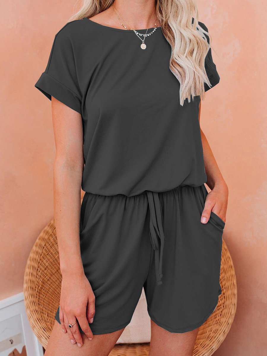 Solid Back Tie Casual Romper