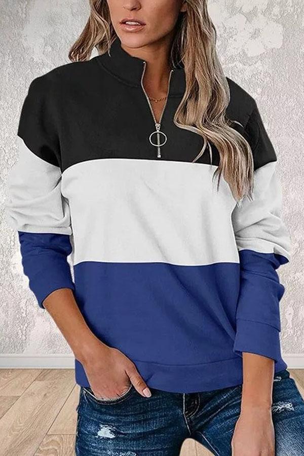 Print Color Block V-Neck Long Sleeves Sweatshirt