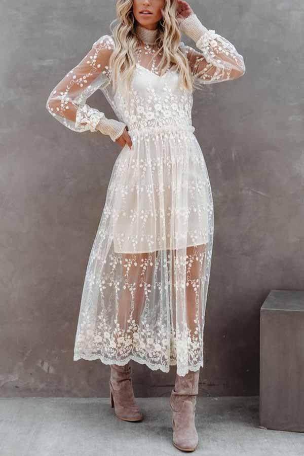 Refined Beauty Embroidered Mesh Lace Bridal Dress