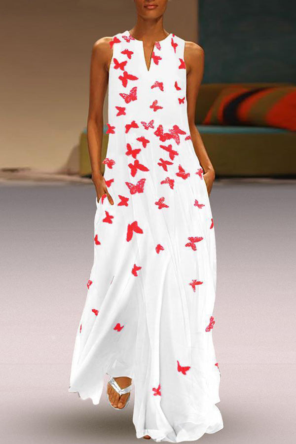 Casual Butterfly Print Sleeveless Dress