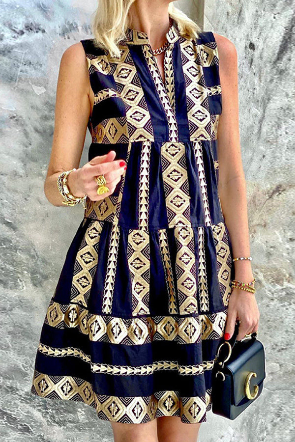 Printed Sleeveless Holiday Dress