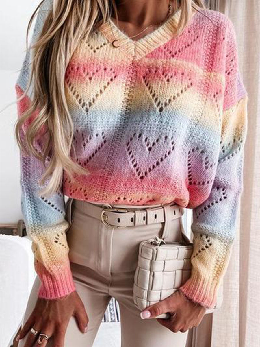 Casual Rainbow Color Pullover Sweater