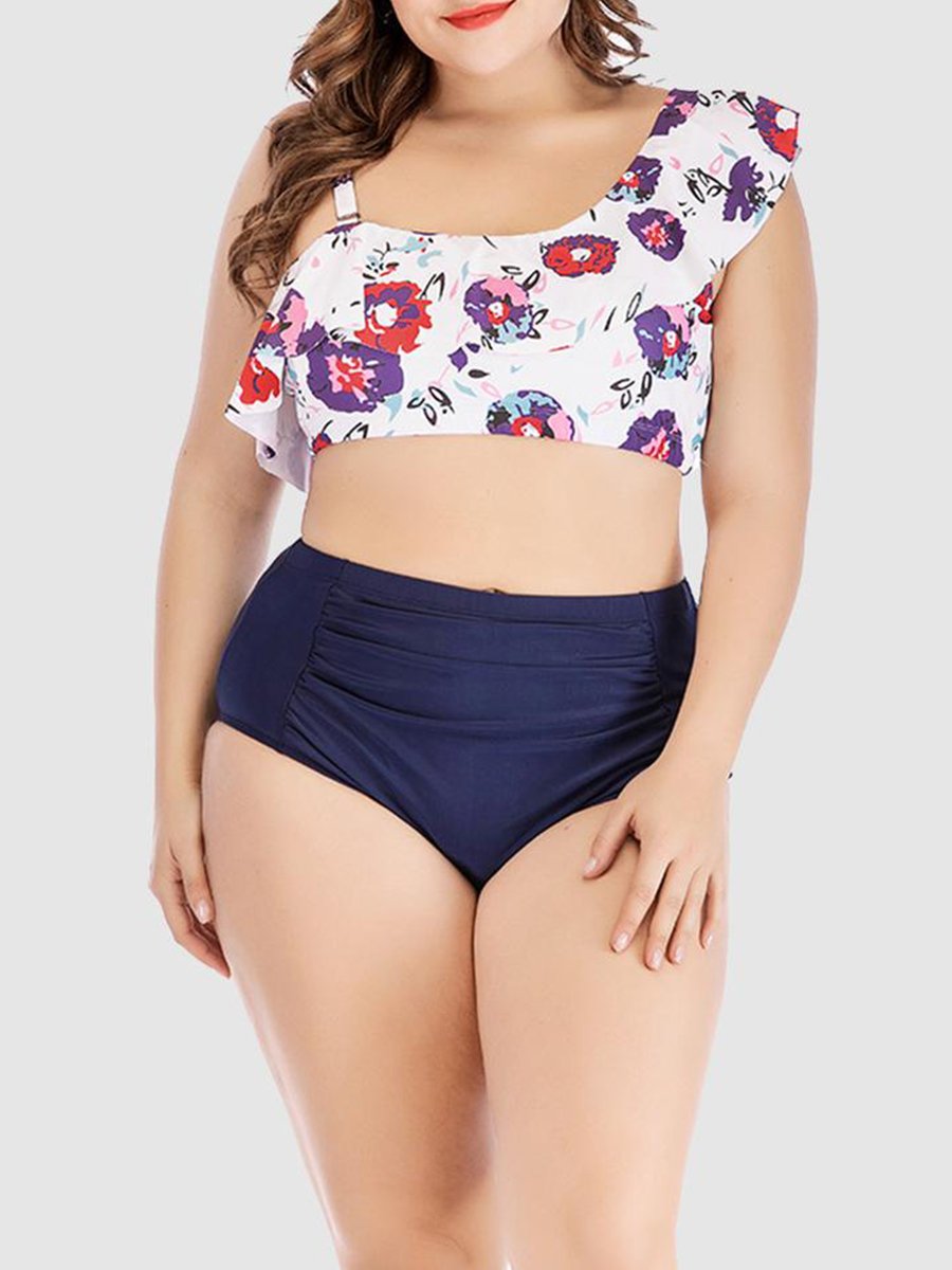 Plaid Print Flap Over Flounce Design BlueTankini
