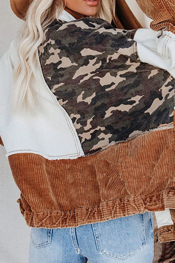 Retro Camouflage Corduroy Patchwork Jacket