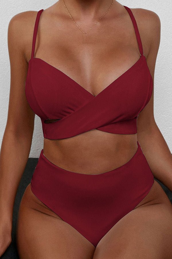 Pit Strip Solid Color Crossover High Waist Bikini