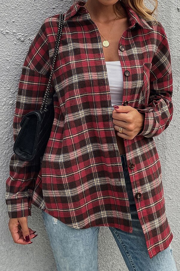 Casual Classic Check Lapel Single-breasted Pocket Jacket