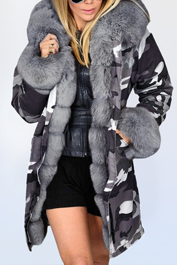 Fashion Casual Fur Collar Camouflage Hooded CoatChristmas Snowman Knitted Sweater