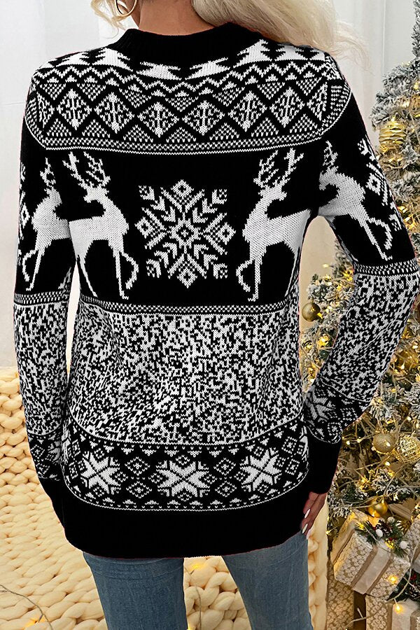 Christmas Knit Round Neck Elk Sweater