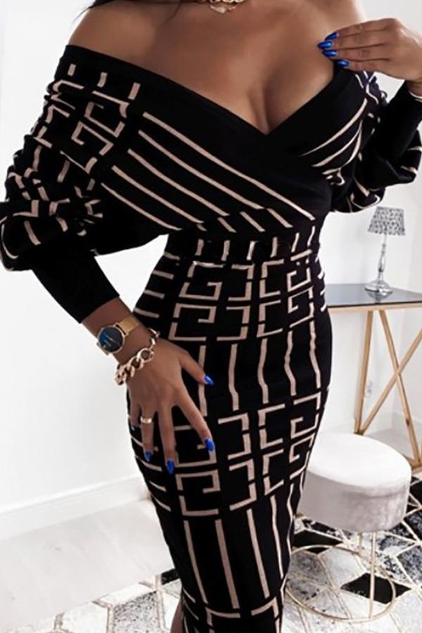 Long Sleeve Plaid V-neck Wrap Hip Dress