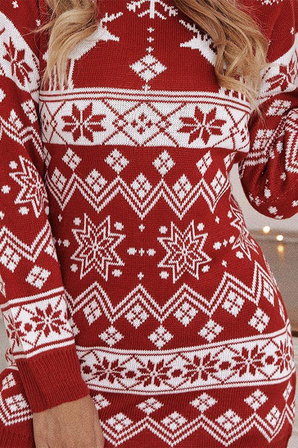 Elk Snowflake Christmas Knitted Dress