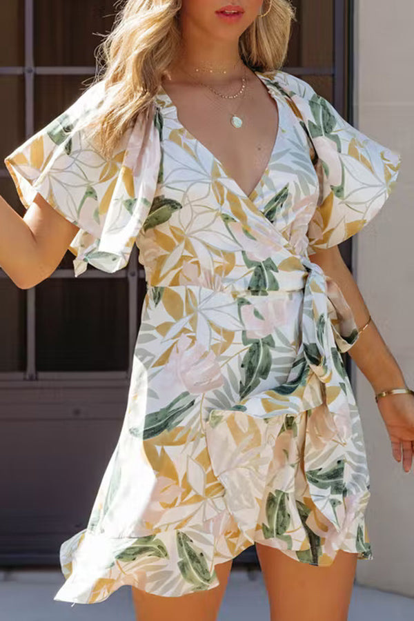 Floral Print One Piece Tie Mini Dress
