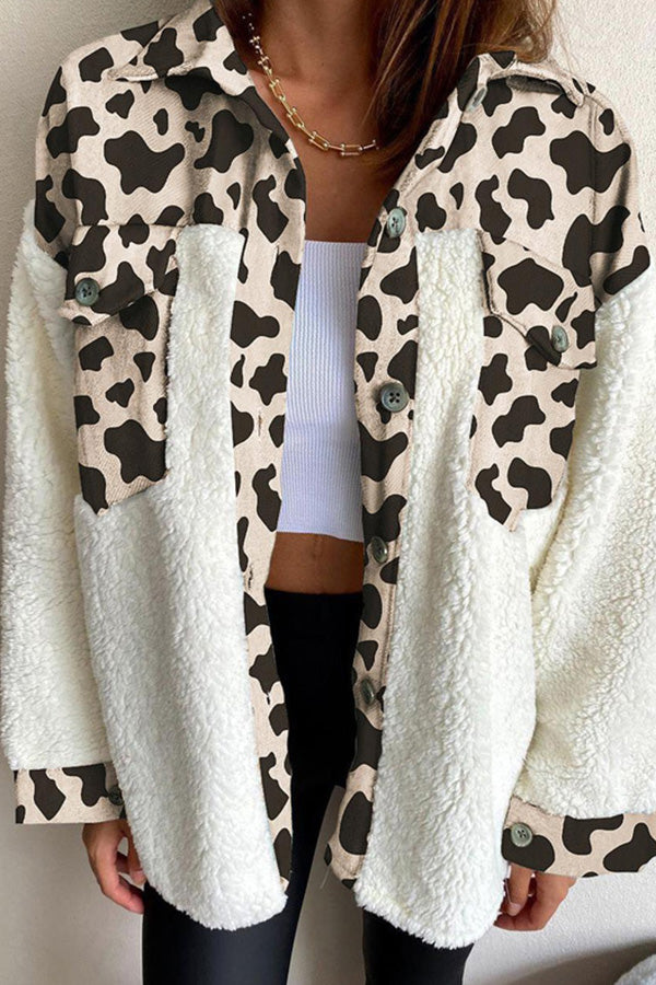 Animal Print Long Sleeve Plush Coat