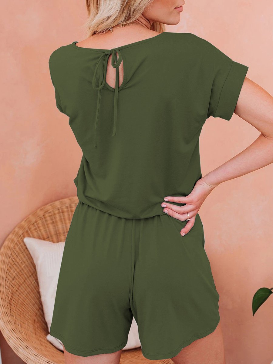 Solid Back Tie Casual Romper