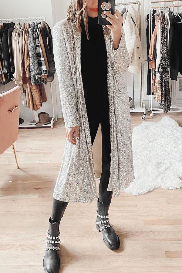 City Sparkle Sequins Holiday Duster Coat