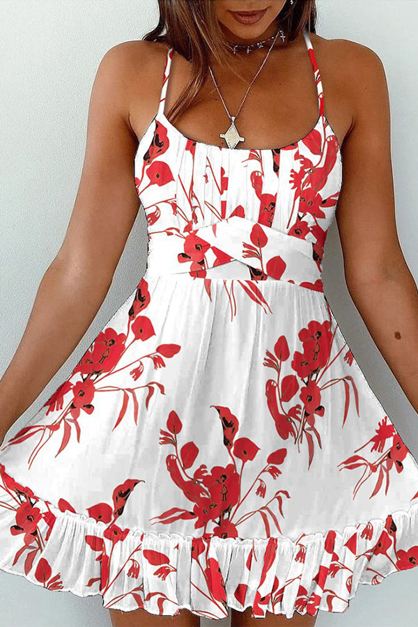 Cami Floral Print Ruched Frill Hem Casual Dress