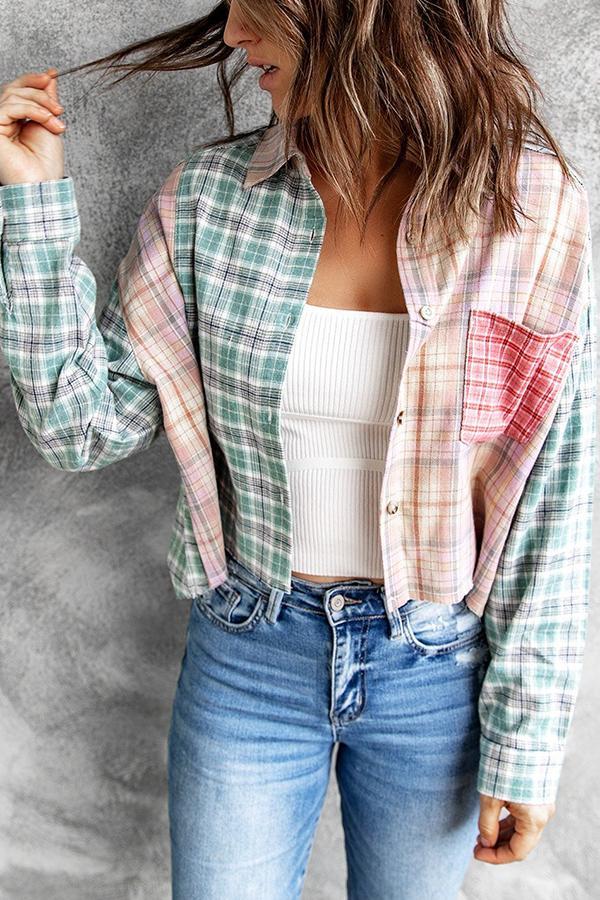 Multi Plaid Color Block Blouse