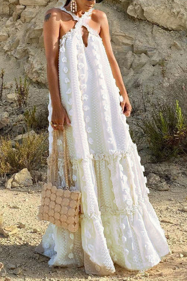 Three-dimensional Flower Mopping Cake Dress