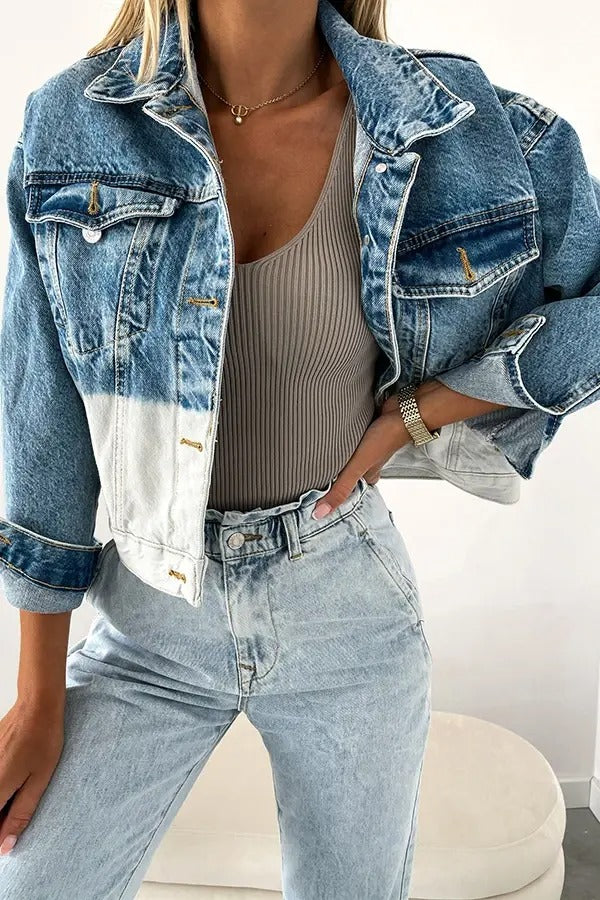 White And Blue Color Matching Denim Jacket