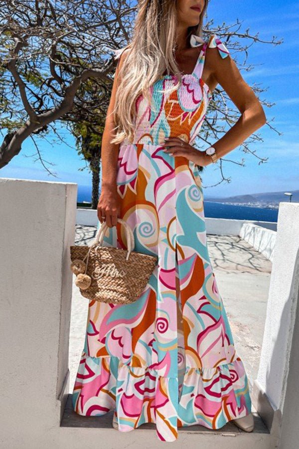 Fashion Printed Sleeveless Sling Long Dress