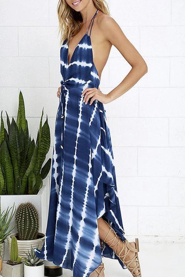 Ink Printed Backless Long Dress